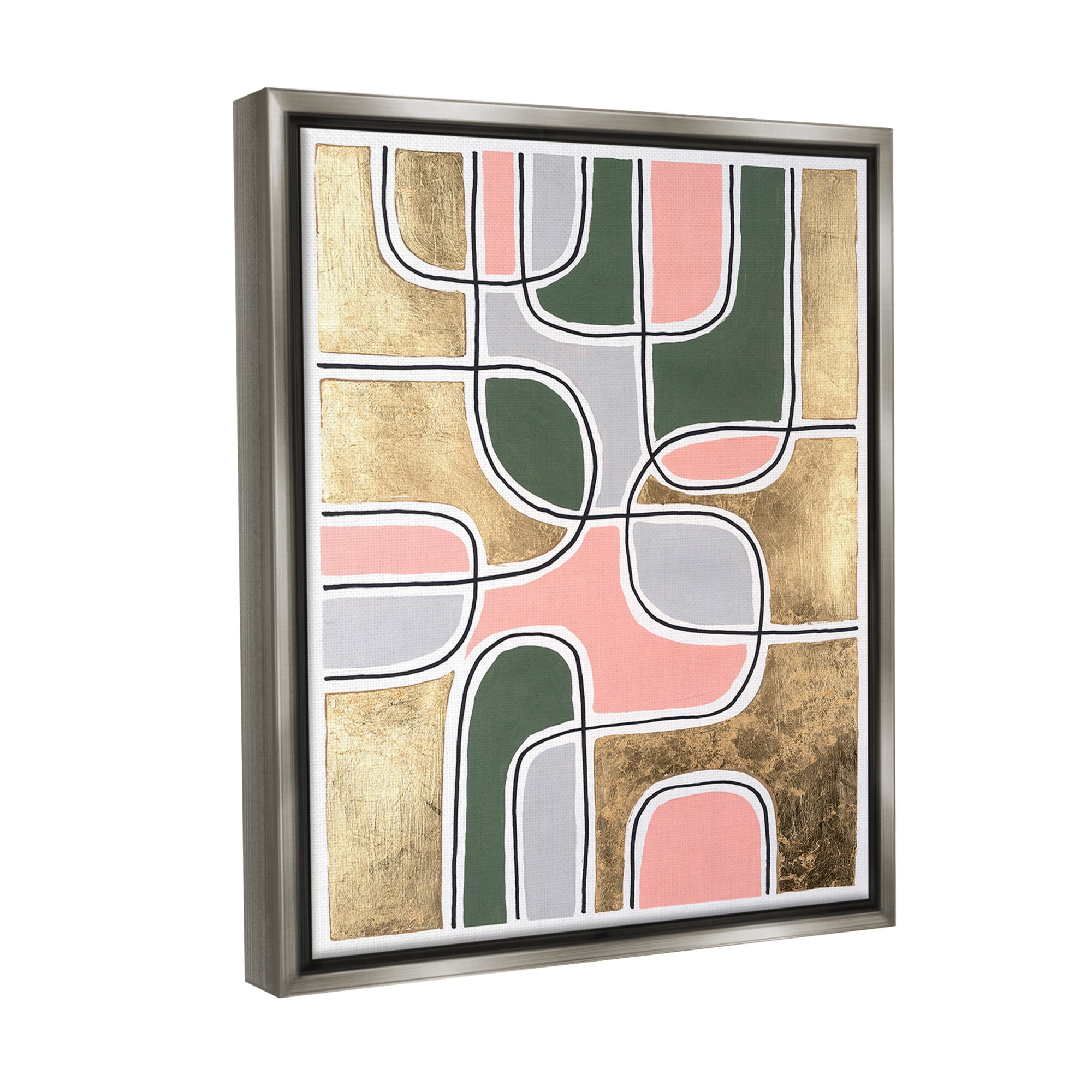 Stupell Industries Retro Glam Geometric Abstract Painting Gray Floater Framed Canvas Art Print Wall Art, 17 x 21