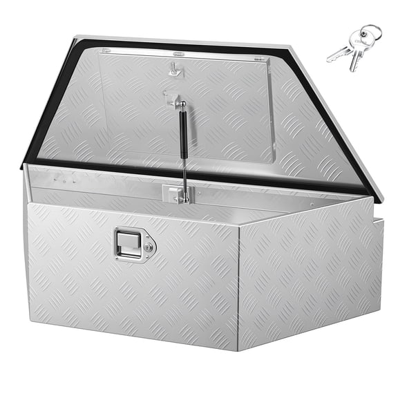 VEVOR Trailer Tongue Box, 39" x 16.5" x 12" Aluminum Trailer Tongue Tool Box, Heavy Duty Storage Organizer with Lock & Keys, Utility Tool Chest for Pickup Truck Bed, RV, SUV, Off-Road Vehicle, Silver