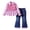 Pink#9527, variant on Toddler Girls Outfit Set 2 Peice Clothes Set for Girl Long Sleeve Patchwork Tops Flared Jeans Cozy Kids Dailywear