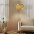 thumbnail image 4 of Brightech Wave Arched Floor Lamp – Unique Hanging Wicker Shade for Living Rooms – Rattan Style Matches Boho and Other Décor – Arcs Over Sofas and Dining Tables for Compliments - Brass, 4 of 9