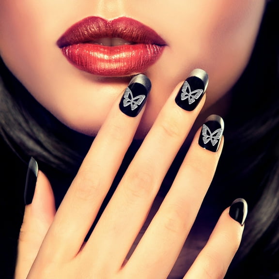 LEORX 20Pcs Silver Butterfly Nail Embellishments for Acrylic Nails and Manicure Supplies