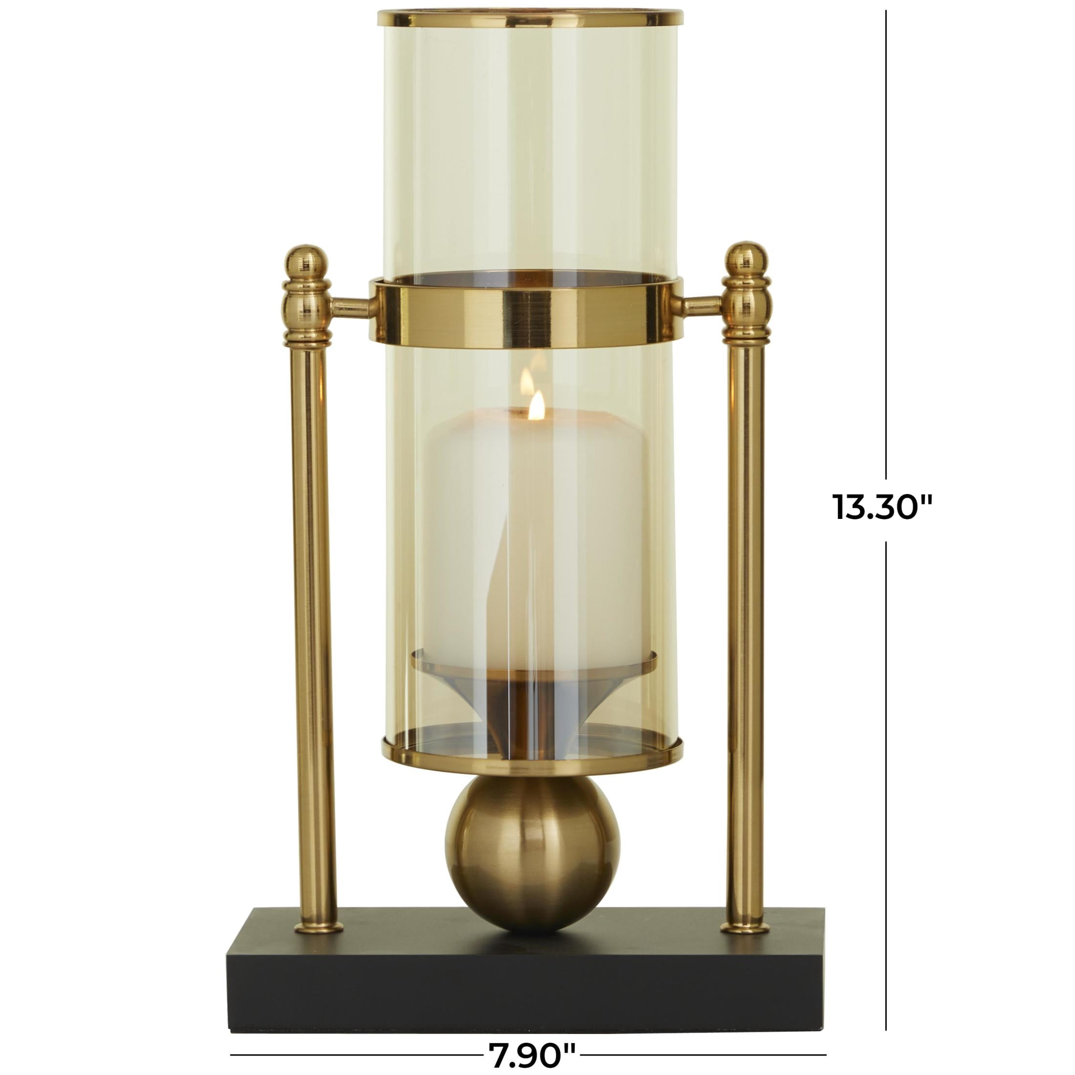 CosmoLiving by Cosmopolitan Gold Metal Iridescent Pillar Hurricane Lamp with Ball Accent and Black Base