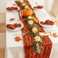 thumbnail image 3 of Thanksgiving Fall Table Runner, Bohemian Style Pleated Polyester Tablecloth, Wedding Party Decoration Cloth, 70.87inch Red & Orange Autumn Harvest Design, 3 of 6