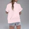 thumbnail image 4 of Hiijoy Big Girls Cotton Linen Button Up Shirt Solid Color Short Sleeve Loose Shirt, 4 of 5