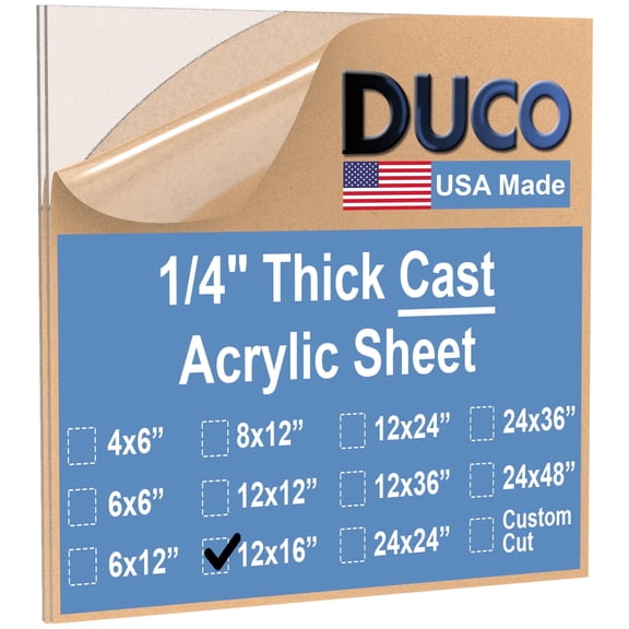 Duco USA-Made Clear Cast Acrylic Sheet 1/4 Inch Thick 12" x 16" - 2 Pack of Transparent Plexiglass Sheet - Lightweight Acrylic Board for Window Replacements, Displays, Signs, and More