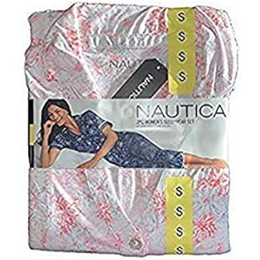 Nautica Women's 2 Piece Short Sleeve Button Front Top, Capri Pant Sleepwear Pajama Set (XX-Large, Pink)