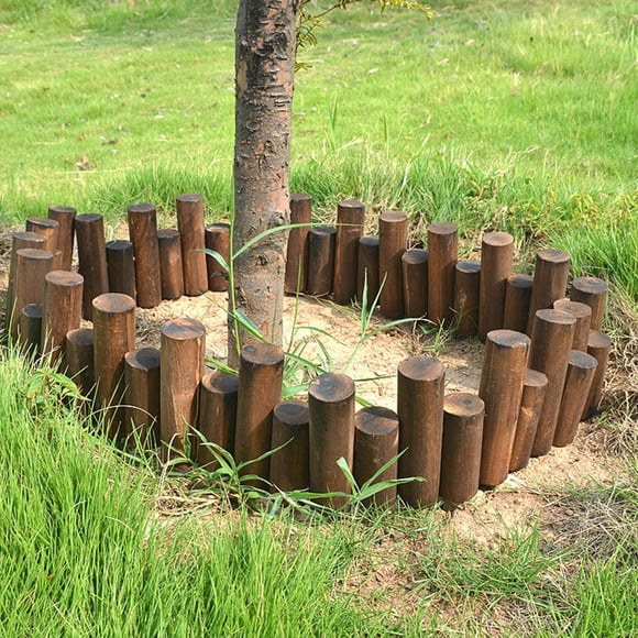 OULII Garden Edging Wood Fence Panels Brown Outdoor Style 1Set