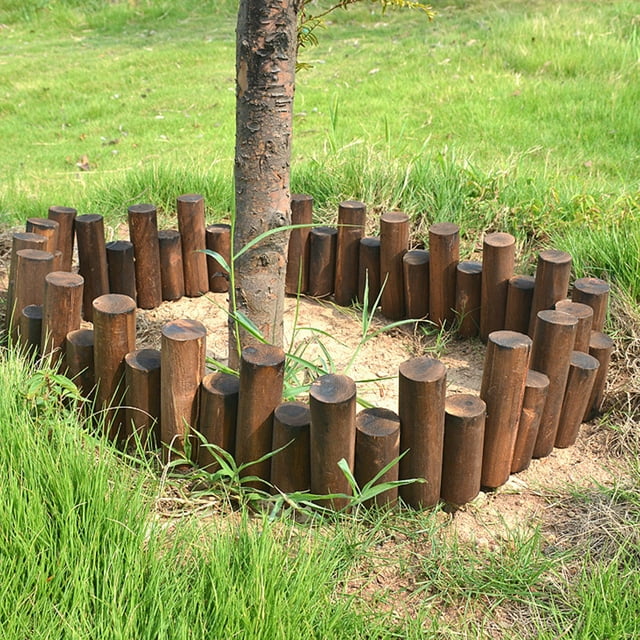 OULII Garden Edging Wood Fence Panels Brown Outdoor Style 1Set
