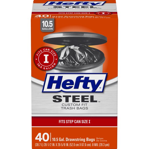 Hefty® Steel™ Custom Fit Size I Trash Bags, 10.5 Gallon, 40 Bags ...