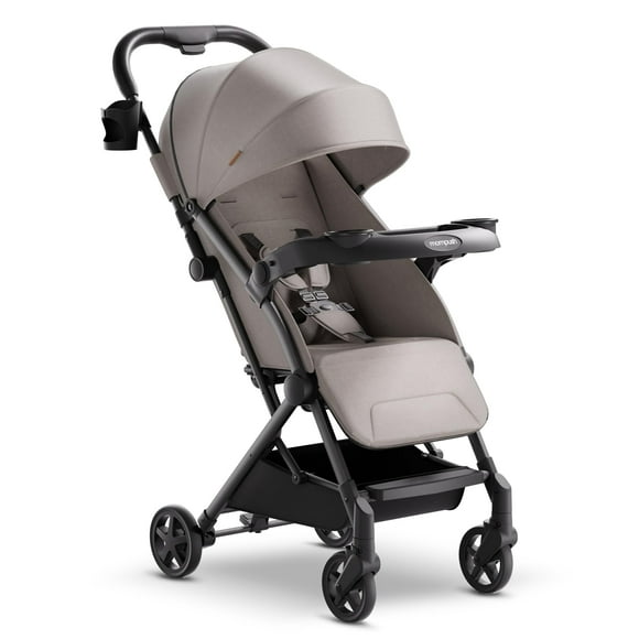 Mompush Lithe V2 Cochecito ligero + bandeja para refrigerios, cochecito de viaje ultracompacto plegable y listo para avión, asiento reclinable casi plano, portavasos, funda para lluvia y bolsa de viaj