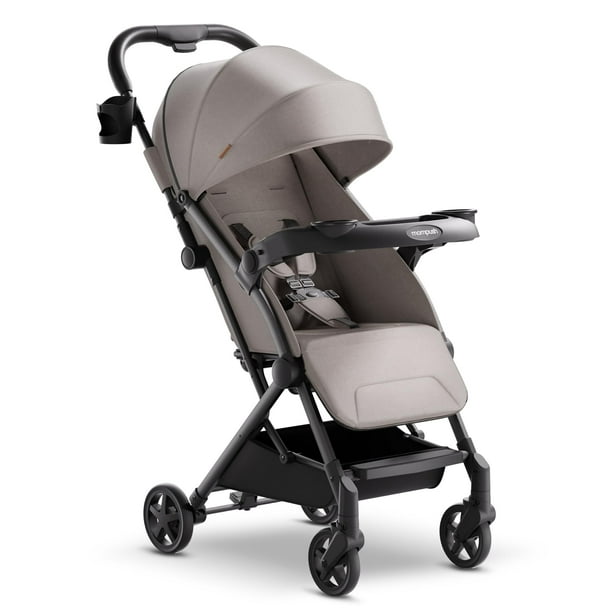 Mompush Lithe V2 Cochecito ligero + bandeja para refrigerios, cochecito de viaje ultracompacto plegable y listo para avión, asiento reclinable casi plano, portavasos, funda para lluvia y bolsa de viaj