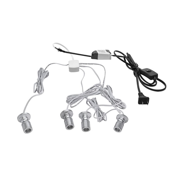 KAYYELAMP 4pcs 1W LED Mini Spotlight 360°Rotated Plug In Button Cable Silver Lampbody Warm White Light(3000k) For Accent Lighting Cartoon Jewelry Showcase Cabinet Lego Model