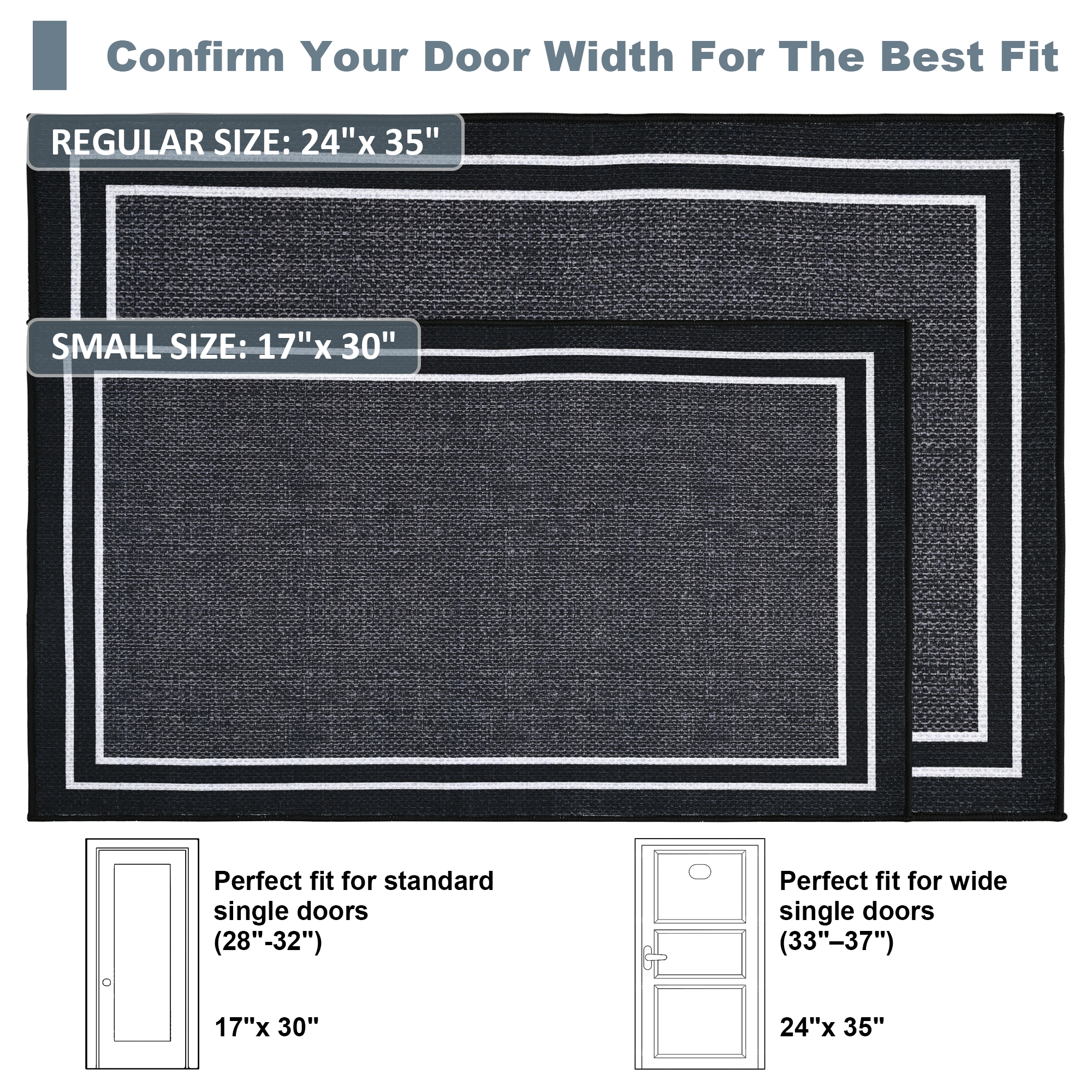 Vaparinckl Door Mat, Non Slip 24"x36" Front Indoor Doormat, Welcome Mat for Inside, Absorbent Rubber, Low Profile Dirt Trapper outdoor Rug For Entryway & Outside Entrance, Dark Gray