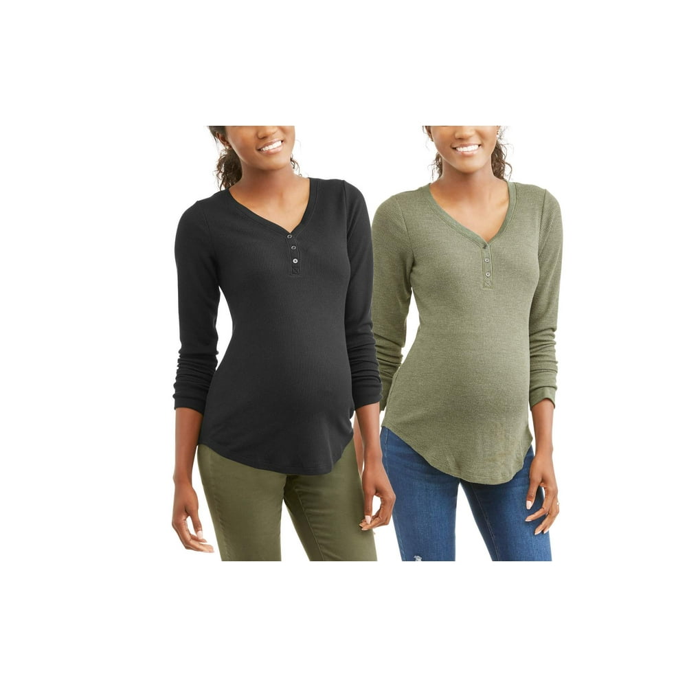 Faded Glory Maternity Long Sleeve Thermal Henley Tee, 2pack