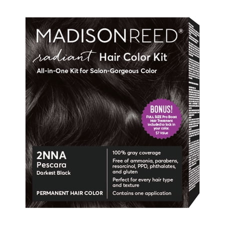 Madison Reed Radiant Permanent Hair Color Kit with Bonus Pro Boost Pescara Black (2NNA) Darkest Black
