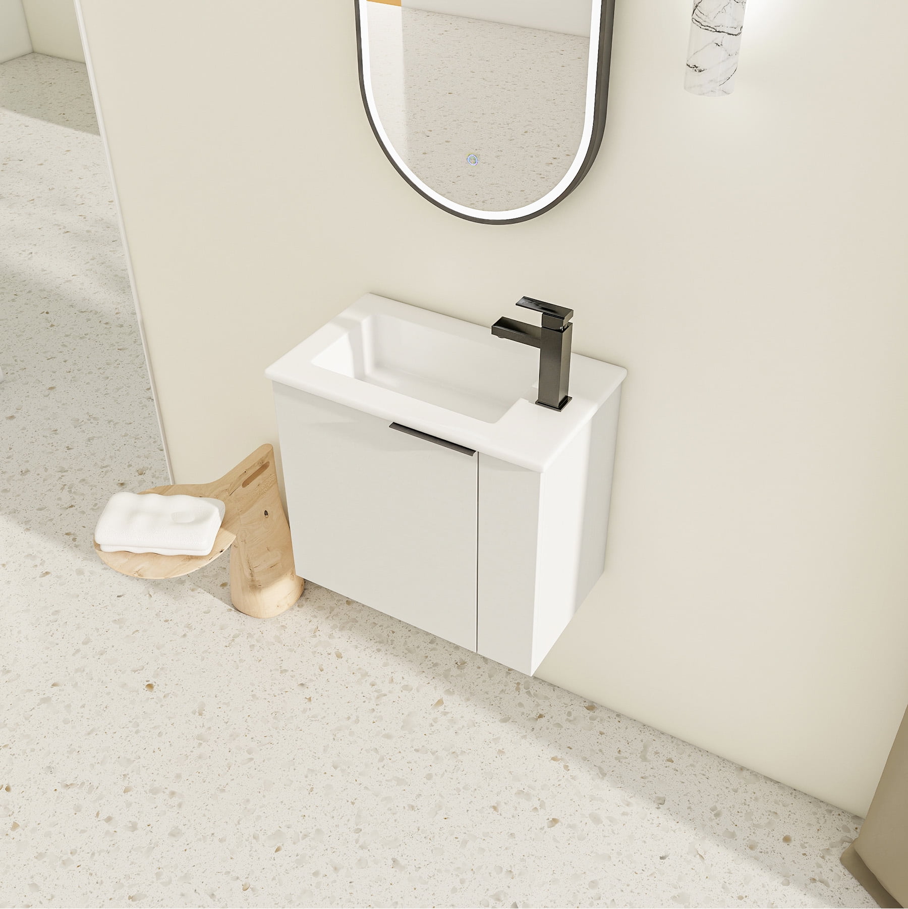 Elegant White Floating Bathroom Vanity - 22x13 Inches, Ideal for Modern Small Bathrooms
