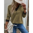 thumbnail image 3 of Haut Tricoté pour Femmes, Col en V, Manches Raglan, Confortable pour le Travail, pour les Rendez-Vous, Gris, Noir, Rouge, Bleu, Kaki, Rose Vif, Couleur Citrouille, 3 of 8
