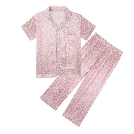 

Sngxgn Big Girls 2-Piece Cotton Pajamas Cute Cat Panda Sleepwear Short Sleeve Long Pants Nighty SetsMatching Pajamas Pink 4-5 Years