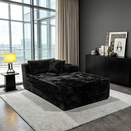 AUU 2-Seat Plush Modular Sectional Sofa – No Assembly Required, Comfortable Chaise Lounge Couch in Black for Living Room or Apartment