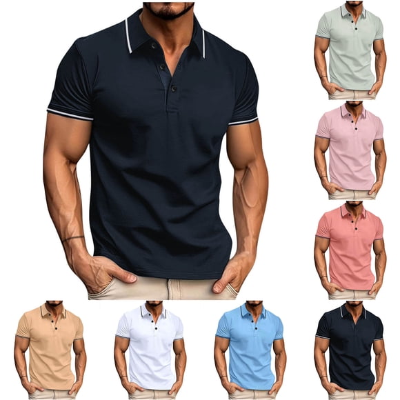 Sentmoon Mens's Travel Outfits Plus Size Loose Turndown Collar Short Sleeve Beach Clothes for Mens Button Down Solid Color Blouse Active for Picnic & Weekend Outings M