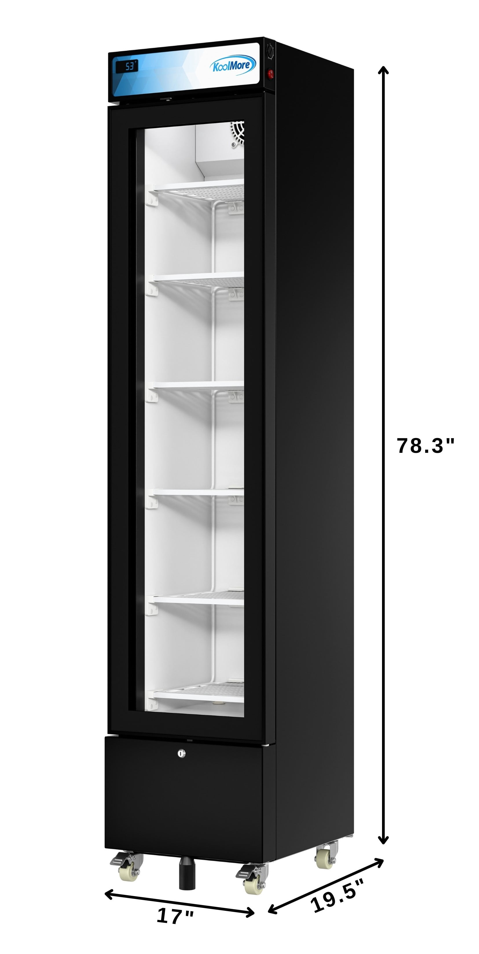 17 in. Slim Commercial Merchandiser Freezer with Manual Defrost, 6.5 Cu. Ft. Capacity, ETL Listed in Black (KM-MDF-17S)