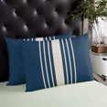 thumbnail image 3 of Waterproof Outdoor Throw Pillows with Inserts 12"x20" Set of 2, Navy Blue Beige Striped Soft Decorative Pillowcases for Couch Bedroom, Modern Farmhouse Retro Lines Pillow Covers for Sofa Living Room, 3 of 8
