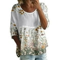 thumbnail image 2 of Green Womens Tops Women's Floral Print T Shirt Half Sleeved Round Neck Shirt 3/4 Sleeved T Shirt Loose Large Size T Shirts for Women, 2 of 3