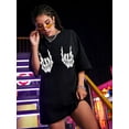 thumbnail image 4 of Skeleton Hand Print Oversized Tee Graphic Tees Women Tops Halloween short-sleeved, pure cotton, comfortable, 4 of 6