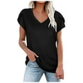 thumbnail image 1 of CEHVOM Women's V- Neck Solid Color Three Quarter Sleeve Lapel Tops, 1 of 9