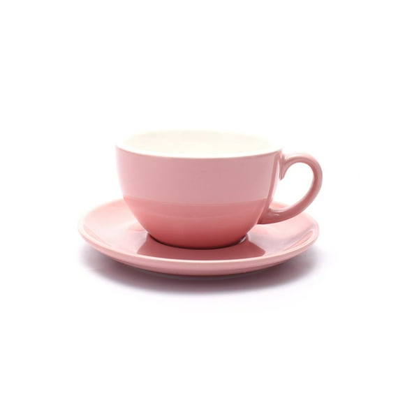 Coffeezone Latte Art Cup And Saucer For Latte & Cappuccino & Double Espresso New Bone China Mate For Coffee Shop And Barista (Glossy Pink 10.5 Oz)