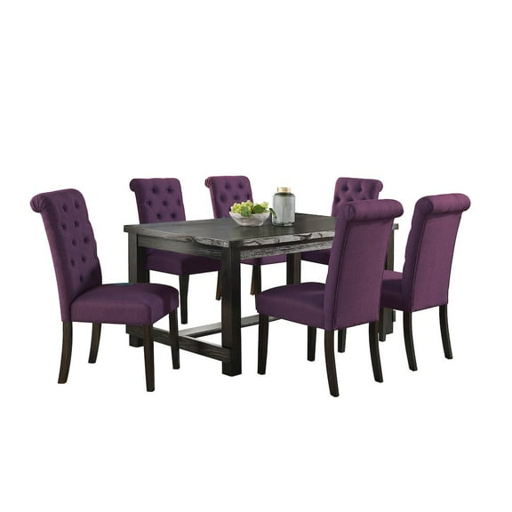 Roundhill Furniture Leviton Antique Black Finished Wood Dining Set, Table with Six Chair