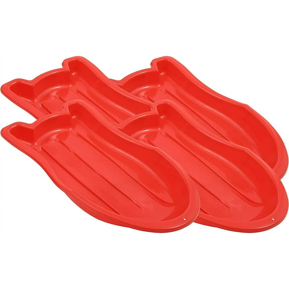 Superio Toboggan Snow Sleds for Kids and Adults, 4 Pack, 37" Plastic Sleds with Pull Ropes and Handles