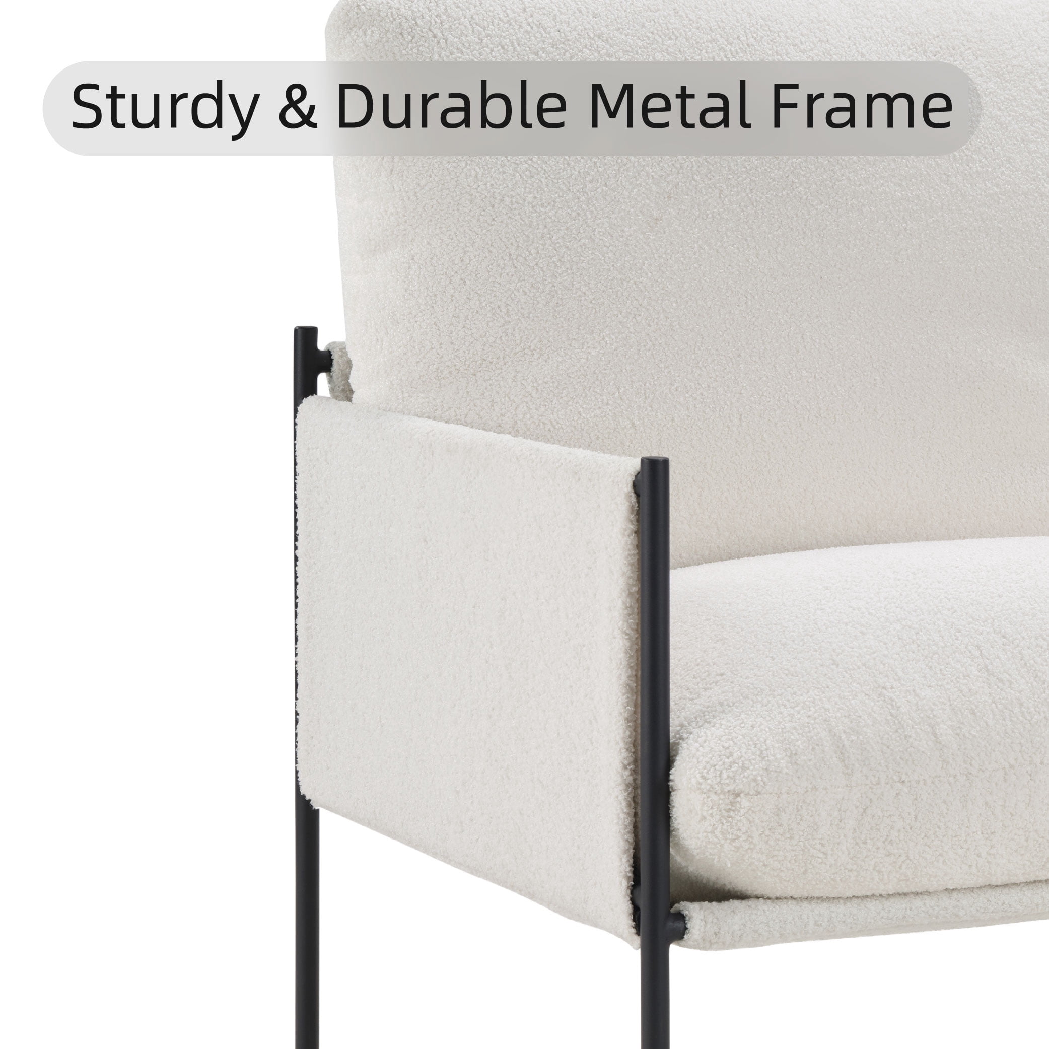 MAYEERTY Modern Accent Chair with Removable Cushion & Wood Armrests,White