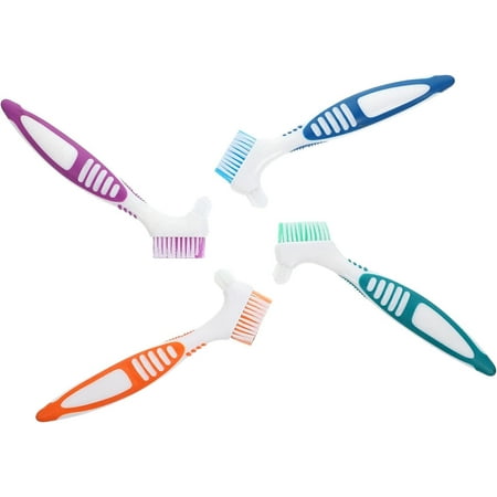 4Pcs Denture Brush Denture Toothbrush Cleaning Brush Hygienic Denture Cleaner Dual Heads False Teeth Cleaning Brush for Denture Care Cleansers Household