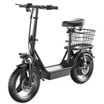 K10 Electric Scooter with Seat, 650W Peak Motor, 14" Tire, 48V 15AH Electric Scooter Adults, 25MPH 30Miles Range Folding E Scooter for Adults Commuting Travel (with Rear Basket)