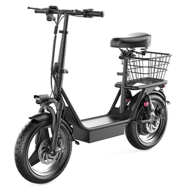 K10 Electric Scooter with Seat, 650W Peak Motor, 14" Tire, 48V 15AH Electric Scooter Adults, 25MPH 30Miles Range Folding E Scooter for Adults Commuting Travel (with Rear Basket)