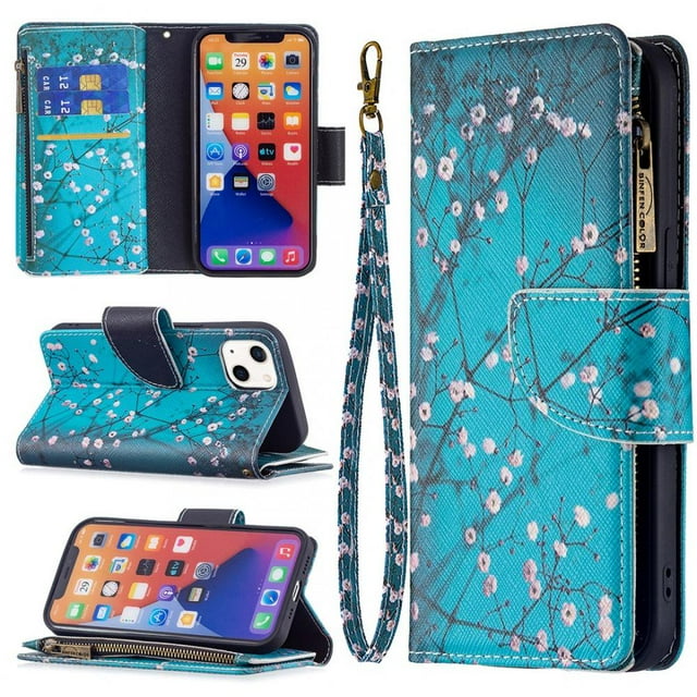 Compatible with 13 Detachable Magnet Zipper Wallet Leather Case Cash Pocket with Multiple Card Slots Holder Wrist Strap Removable Cover