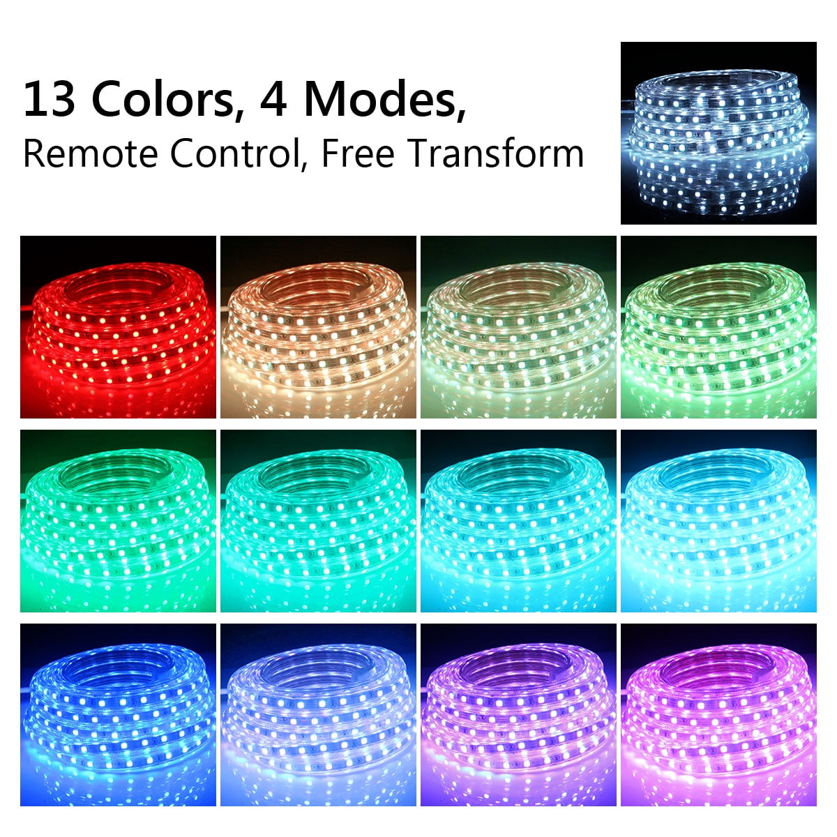 30FT RGB LED Rope Strip Light, Waterproof, Multi-color, Controller, Flexible for Home, Party, Holiday Decor