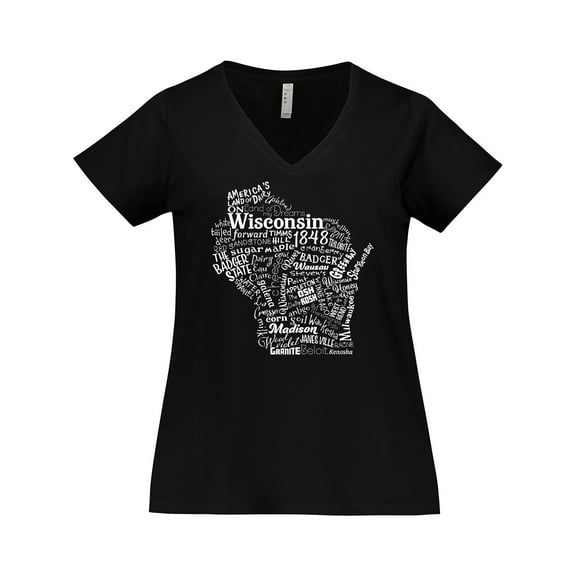 Inktastic Wisconsin State Word Salad Women's Plus Size V-Neck T-Shirt