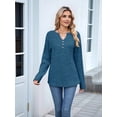 thumbnail image 2 of Women Long Sleeve Shirts Dressy Casual Button V Neck Pullover Sweaters Jumper Tops Fall Outfits  Blue XXL, 2 of 8