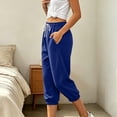 thumbnail image 4 of VBVC Women's Drawstring Waffle Capri Joggers, Summer Stretchy Cropped Pants For Women , Ladies' Running Gym Trousers with Pockets,Blue,S-2XL, 4 of 8