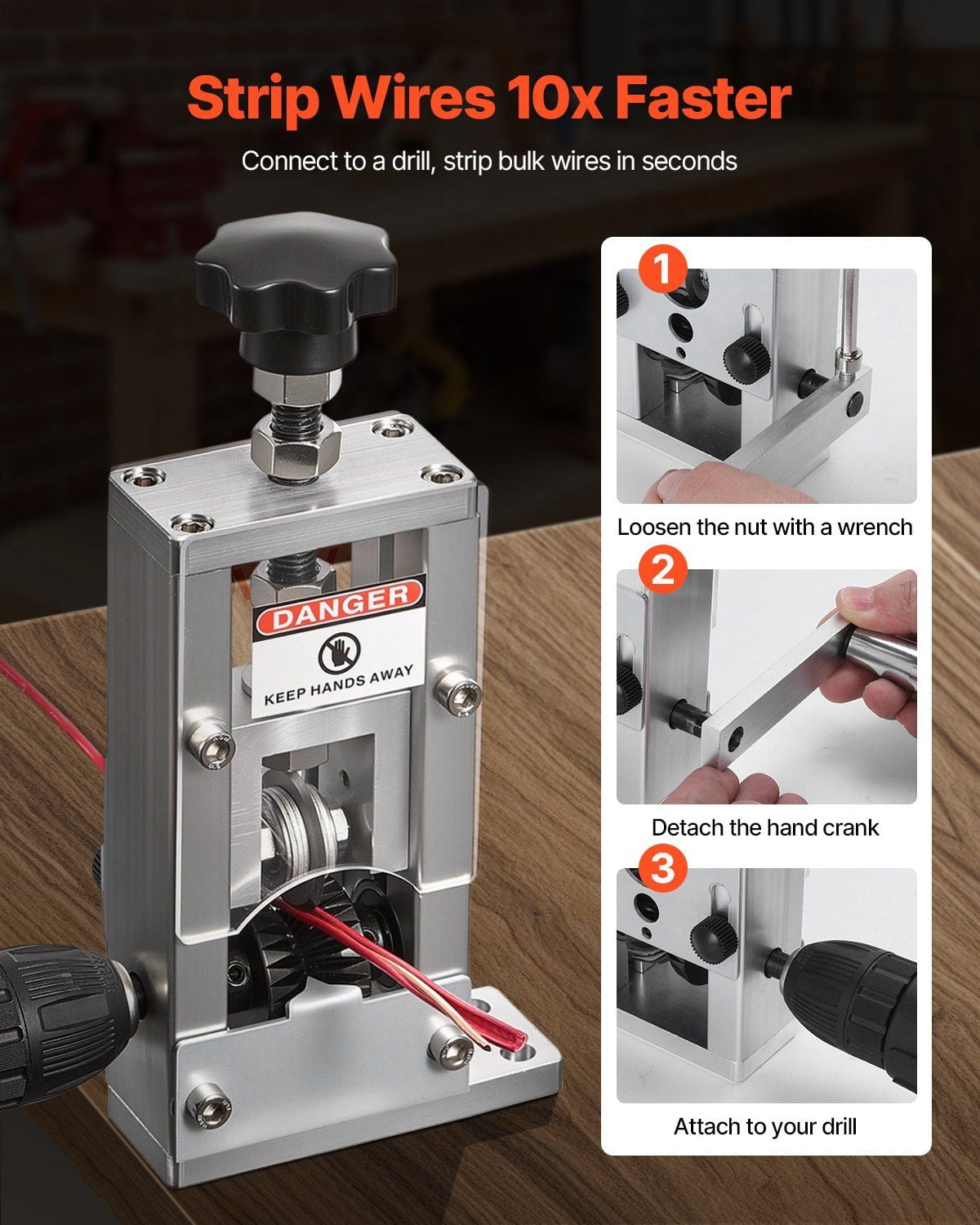 Manual Wire Stripper Stripping Machine Compact Portable Aluminum Alloy with 64Mn Blades, 0.06–1 Inch Cable Capacity, Hand Crank or Drill Powered Scrap Wire Tool for Recycling and Side Hustle