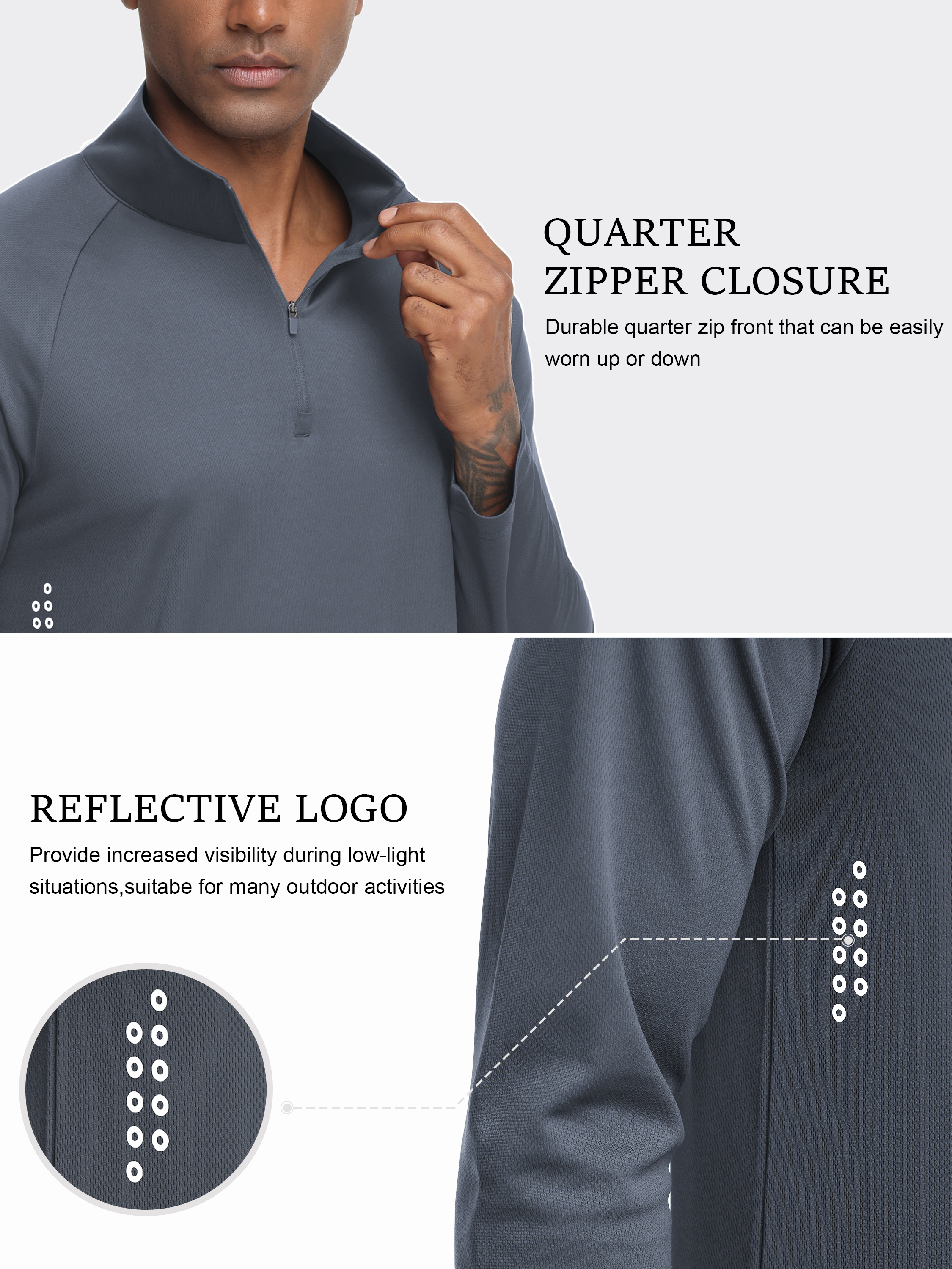 Sudadera con cremallera de cuarto para hombre, manga larga, secado rápido, para correr, golf, gimnasio y uso casual 2