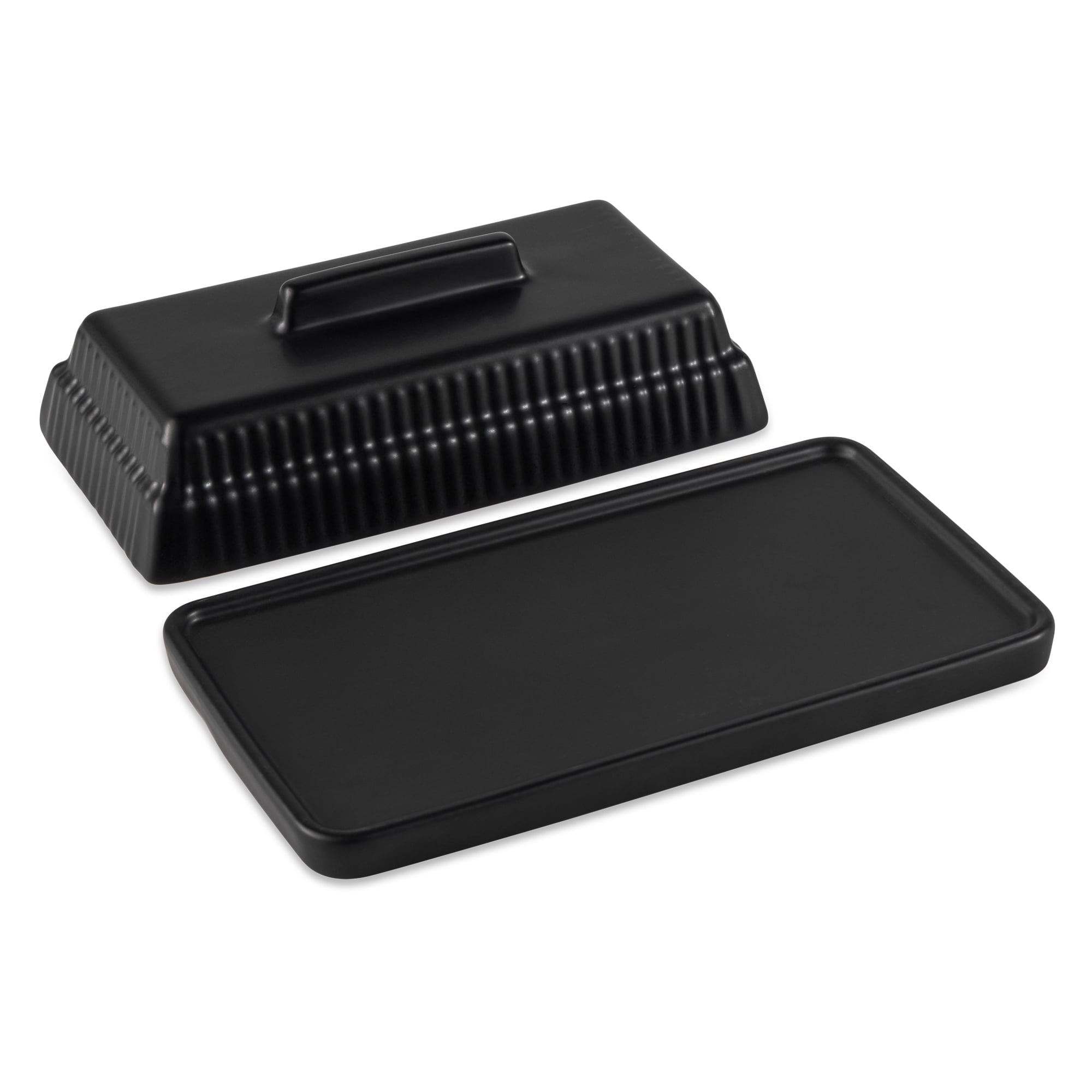 Thyme & Table Ribbed Ceramic Butter Dish, Ceramic Butter Dish with Lid, Elegant Kitchen Table Accessory