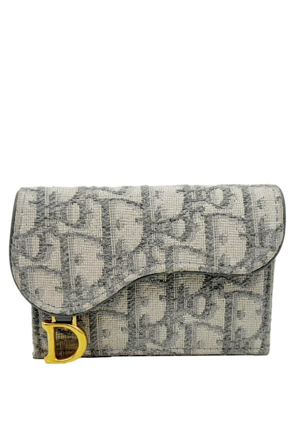 Pre-Owned Christian Dior Saddle Oblique Canvas Card Holder Gray