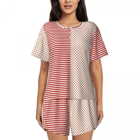 Striped Polka Dot Pajamas Short Sleeve Two T 2 Pieces Night Pajama Sets Summer Women O Neck Romantic Nightwear