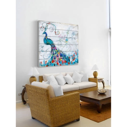 Marmont Hill Confetti Peacock II White Wood Wall Art