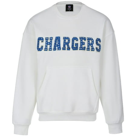 Women s Cuce White Los Angeles Chargers Chenille Jeweled Sweatshirt