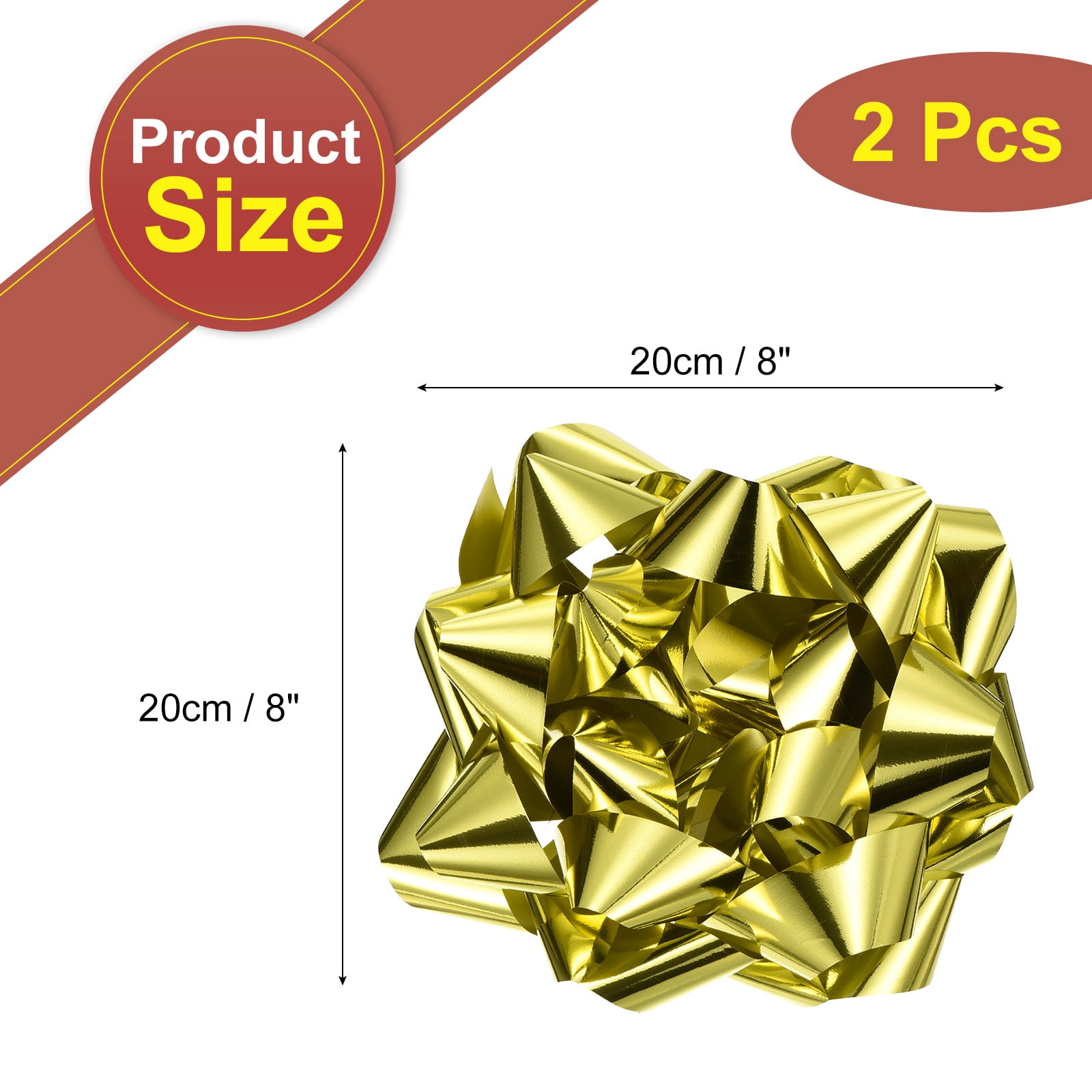 Uxcell 8 Inch Large Gift Bow Metallic Christmas Bows Gold for Gift Wrapping 2Pcs