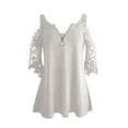 thumbnail image 5 of ICHUANYI Clearance Women Casual Lace Half SleeveＶ-Neck Zipper Hollow Out T-Shirt Blouse Tops(White, S) ICHUANYI WER2023080705967, 5 of 5
